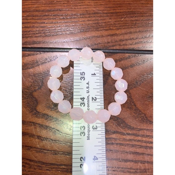 Pink Hexagon Matte Acrylic Beaded Stretch 2.75 Inch Around Bracelet! - Picture 5 of 7